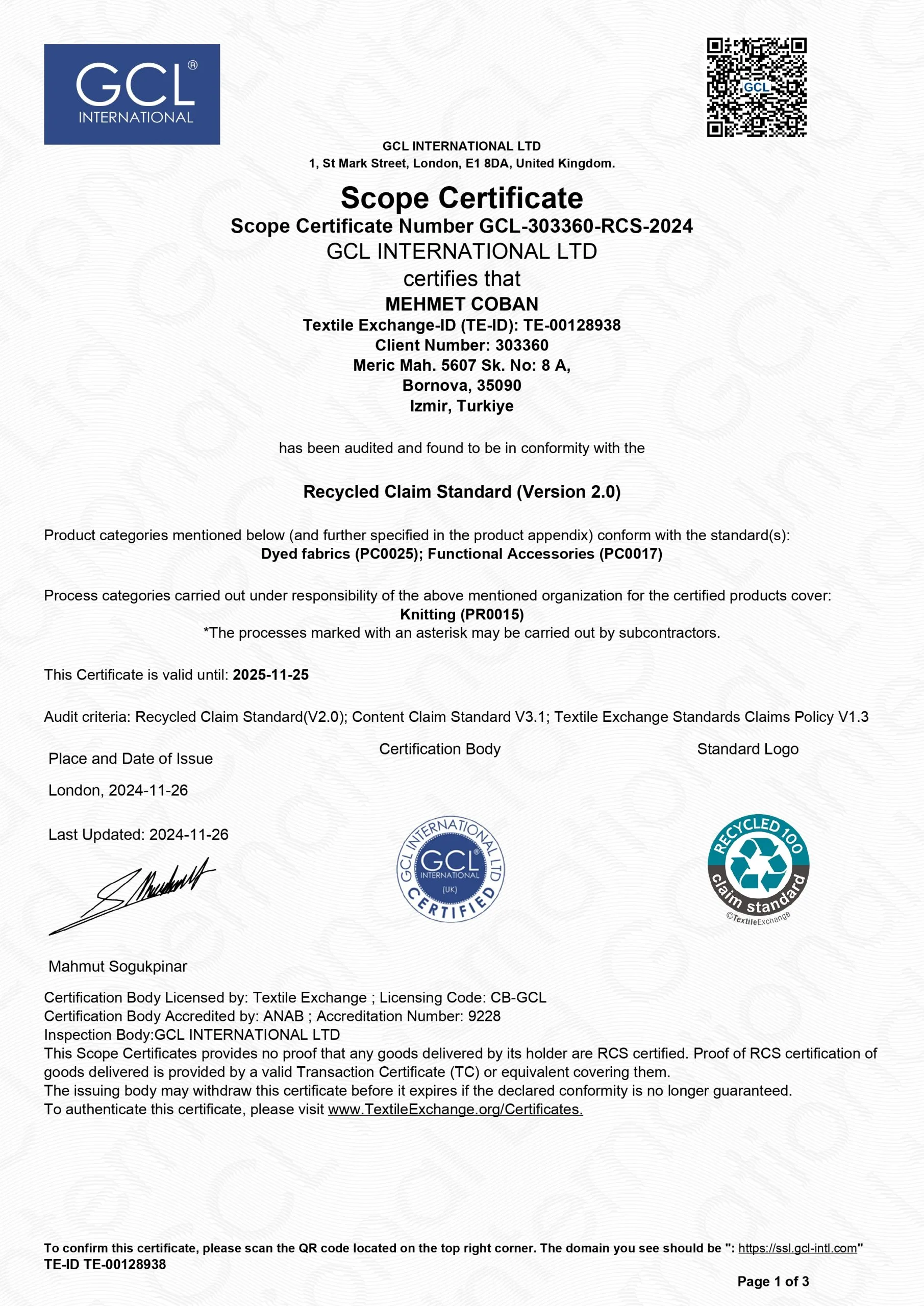 RCS Certificate